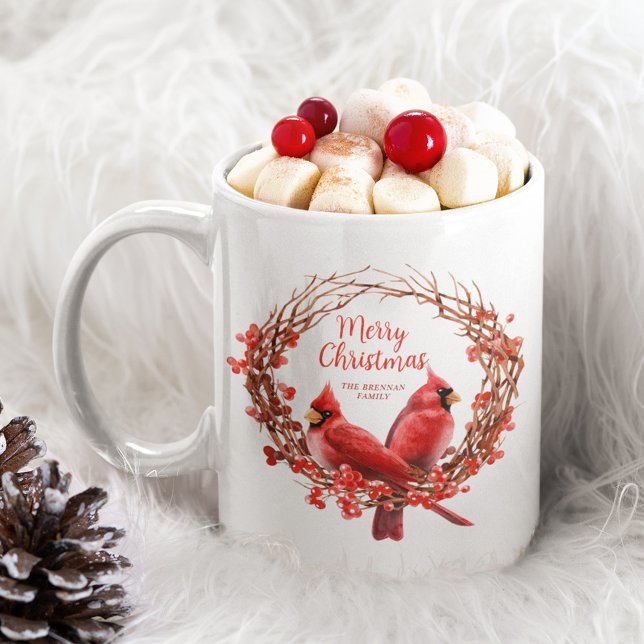 Julkrutans Festive Red Cardinal Script Mugg (Christmas Wreath Festive Red Cardinal Script Mug)