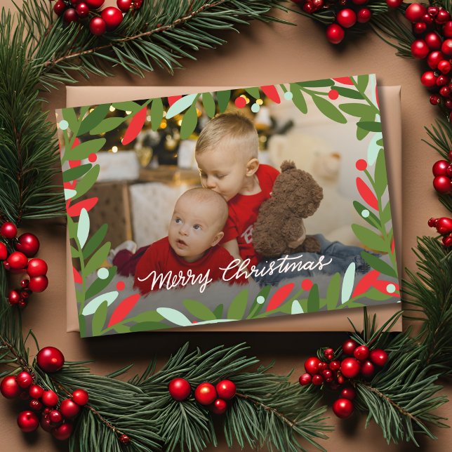Julkrutans flett fotokort julkort (Holiday Foliage Wreath Greeting Card)