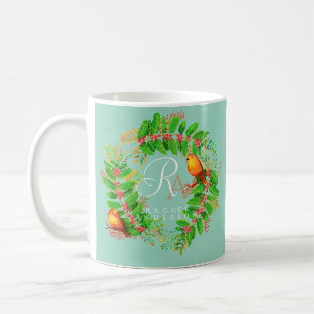 Julkrutans Monogram Light Teal Kaffemugg (Vänster)