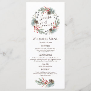 Julkrutsen Gräs Berry Snowflake Bröllop Menu Meny