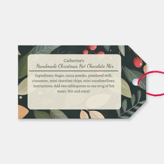 Julkryddad chokladmix med bär och blad presentetikett (Framsidan (Horisontell))