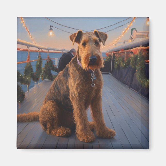 Julkryssning i Airedale: Pawsome Helgdag Delight Magnet (Framsidan)