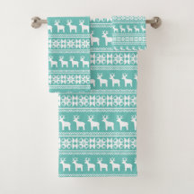 Julkust Teal Snowflake Reindeer Mönster