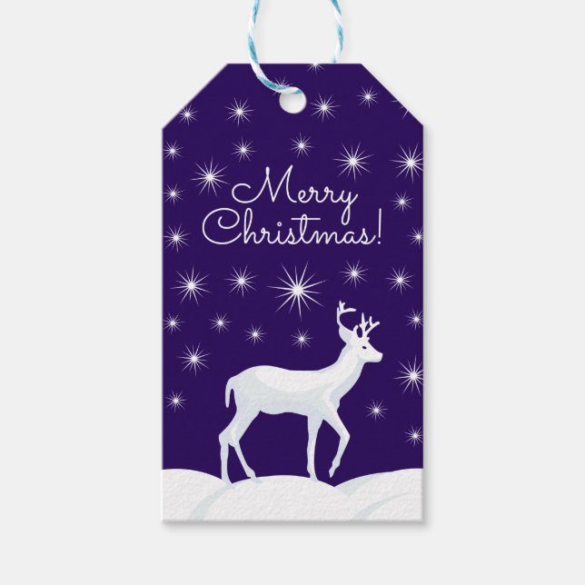 Julkuté Reindeer Snö Nattstjärna Himlar Presentetikett (Framsidan)