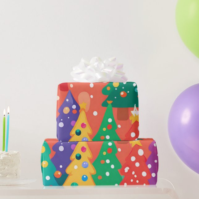 Julkutest Tecknad Färgfläckig Träd Presentpapper (Festgåvor)