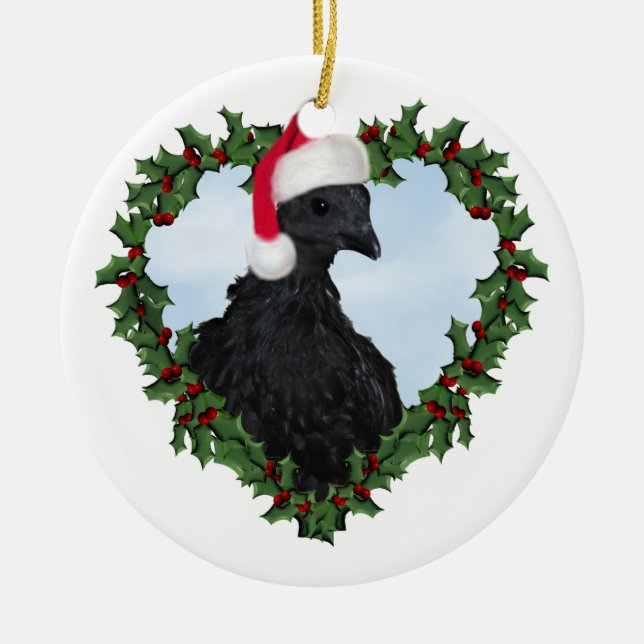 Julkyckling * Svart Hona Julgransprydnad Keramik (Framsidan)
