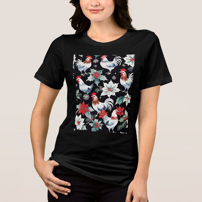 Julkycklingar och Poinsettias T Shirt (Framsida)