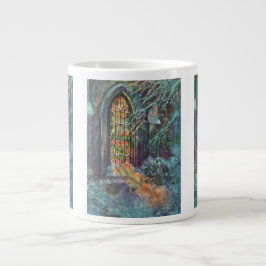 Julkyrka i vintage-stil med glasmålningfönster jumbo mugg