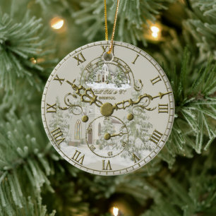 Julkyrkan Clock Ansikte Julgransprydnad Keramik