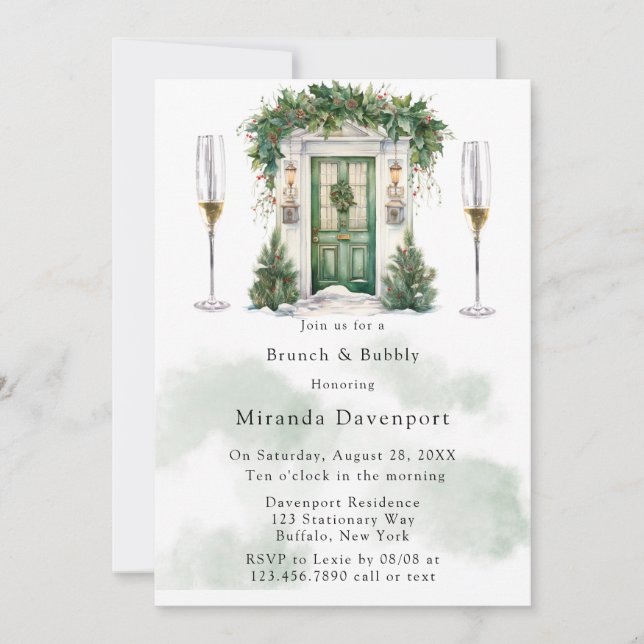 Julkyrkan Dörr Winter Brunch & Bubly Inbjudningar (Framsida)