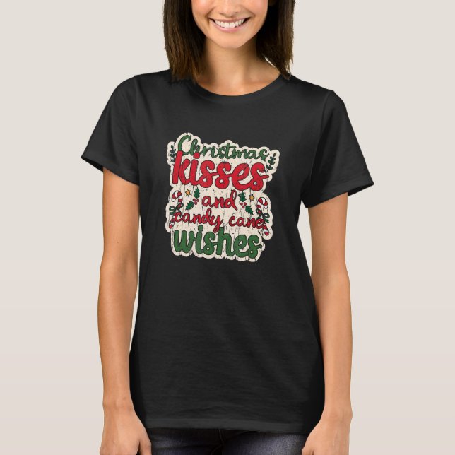 Julkyssar och candy cane önskemål helgdag br t shirt (Framsida)