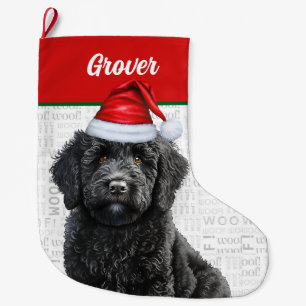 Jullabradoodle med Namn Woof Background Stor Julstrumpa