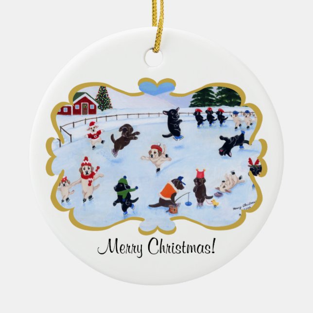 JulLabrador rolig målning Julgransprydnad Keramik (Framsidan)