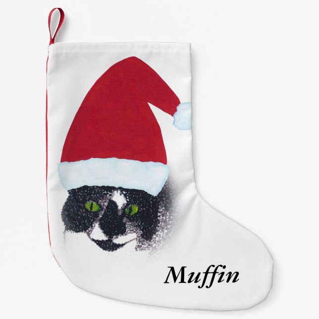 Jullager för Cute Santa Tuxedo Cat Liten Julstrumpa (Framsidan)