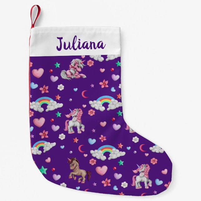 Jullager för Unicorn | Cute Unicorn Lila Liten Julstrumpa (Framsidan)
