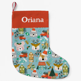 Jullager Woodland Cute Santa Animals Liten Julstrumpa