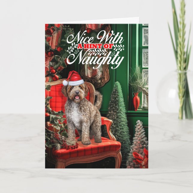 Jullagotto Romagnolo Hund Naughty eller Nice Helgkort (Framsida)
