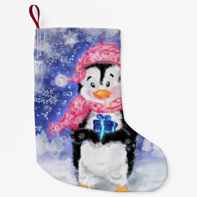 Jullagret Baby Penguin med Gift Liten Julstrumpa (Framsidan)