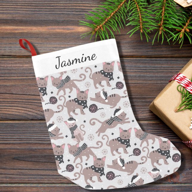 Jullagret Cute Cat Mönster Namn Liten Julstrumpa (Skapare uppladdad)
