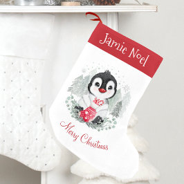 Jullagret Cute Penguin Namn Red Kids Liten Julstrumpa