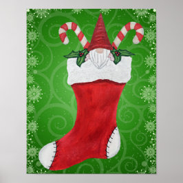 Jullagret Gnome Polkagrisar Snöflingor Poster