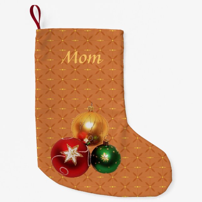 Jullagret Monogram Guld Grönt Red Bollar Liten Julstrumpa (Framsidan)