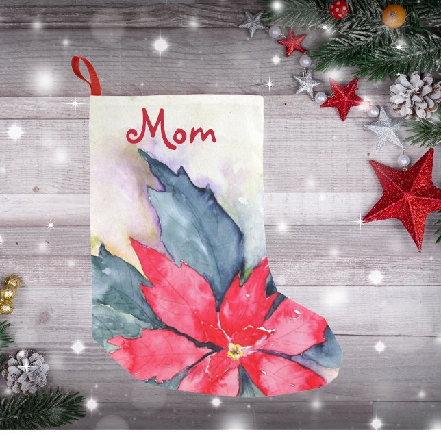 Jullagret - Namn - Poinsettia Red Liten Julstrumpa (Christmas Stocking For Mom Poinsettia Red)