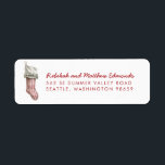 Jullagret Red and White Stripe Returadress Etikett<br><div class="desc">De här returetiketterna har ett rött och vitt strimlat lager med en hård hatt. Namn är i ett rött kursivt teckensnitt och adress är i ett rött sanserif-teckensnitt.</div>