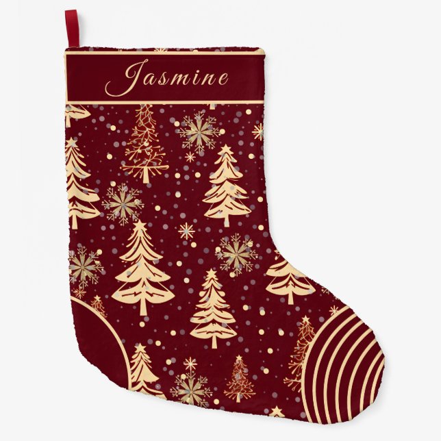 Jullagret Rustic Burgundy & Guld Stor Julstrumpa (Framsidan)
