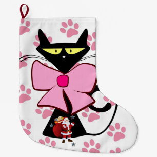 Jullagret, Santa Meow Rosa Black Cat Tass Stor Julstrumpa