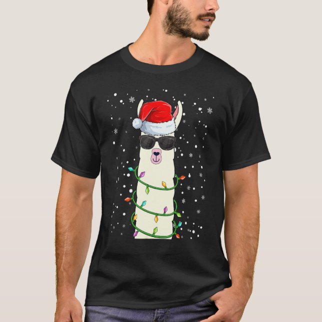Jullama med Santa Hat Ugly jul Lama T Shirt (Framsida)