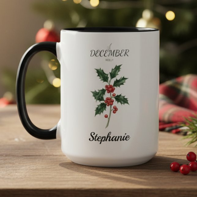 Julland julros födelsedag mugg (December birth month flower holly birthday coffee mug)