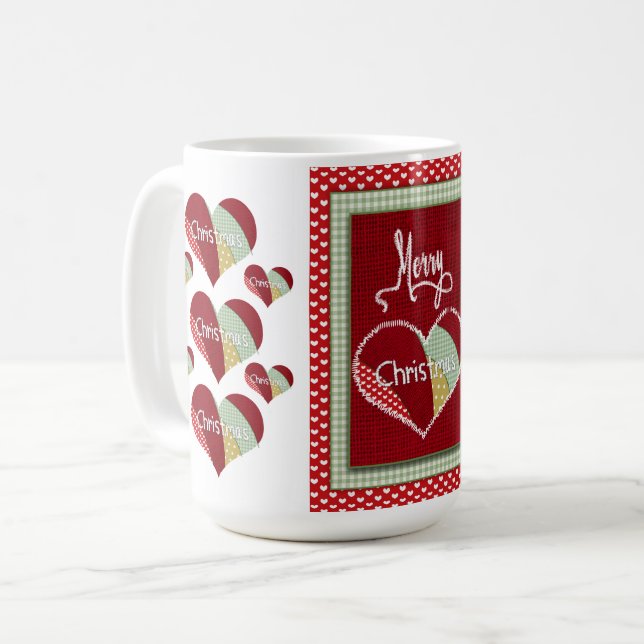 Jullappverk Klänt Heart Red Burlap Kaffemugg (Framsida vänster)