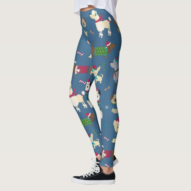 Julledig Hund Söt Hundvalp Leggings (Vänster)