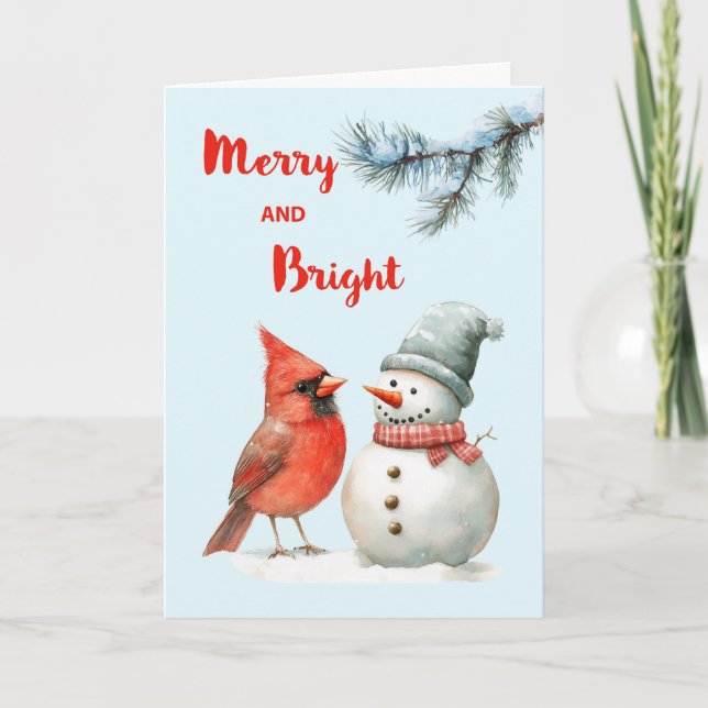 Julledig Merry and Bright Snömannen Kort (Framsida)