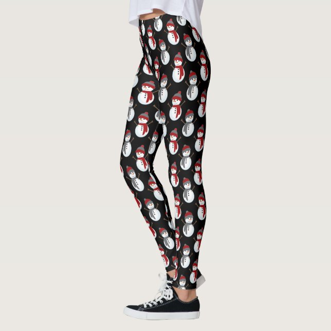 Julledig Snömannen Svart Söt Mönster Leggings (Vänster)