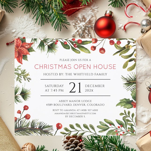 Julledigt Öppet Hus Fest Inbjudan (Christmas Holiday Open House Party Invitation)