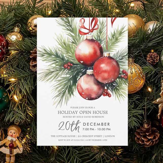 Julledigt Öppet Hus Målade Pyntekulor  Inbjudningar (Christmas Holiday Open House Painted Baubles Invitation)