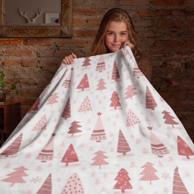 Julledigt vattenfärg Rosa  Roséguld Träd Fleecefilt (Skapare uppladdad)