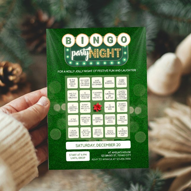 Julledningsbingo spelkort inbjudningar (Christmas Bingo Game Card Front)