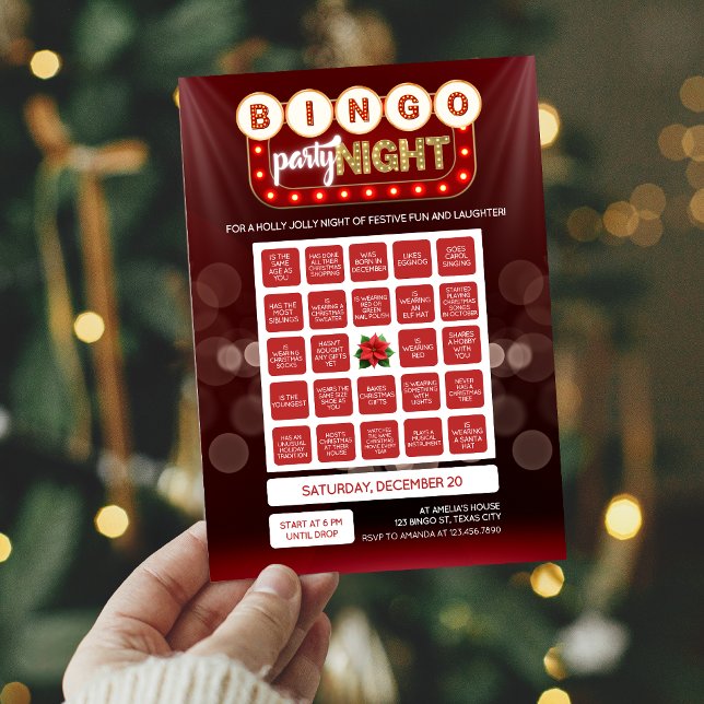 Julledningsbingobricka Inbjudningar (Holiday Ladies Night Out Christmas Holiday Bingo Game Card Invitation)