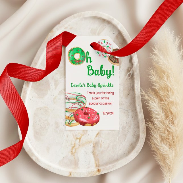 Julledningsdonut Baby Sprinkle, Bebisshower Presentetikett (Skapare uppladdad)