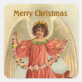 Julledstickers med vintage-ängel fyrkantigt klistermärke
