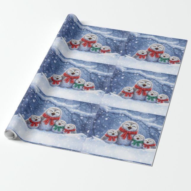 Julledsugglor och familj söta presentpapper (Utrullad)
