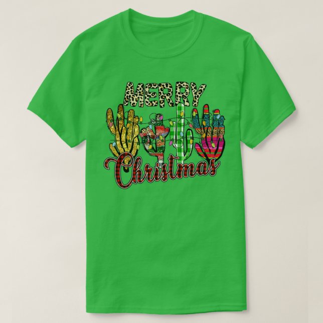 Julleopard Ljus Cactus Santa Älskare Julafton T Shirt (Design framsida)