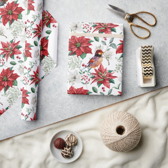 Jullevande färgämnen blommor, löv, fåglar presentpapper (Hantverk)