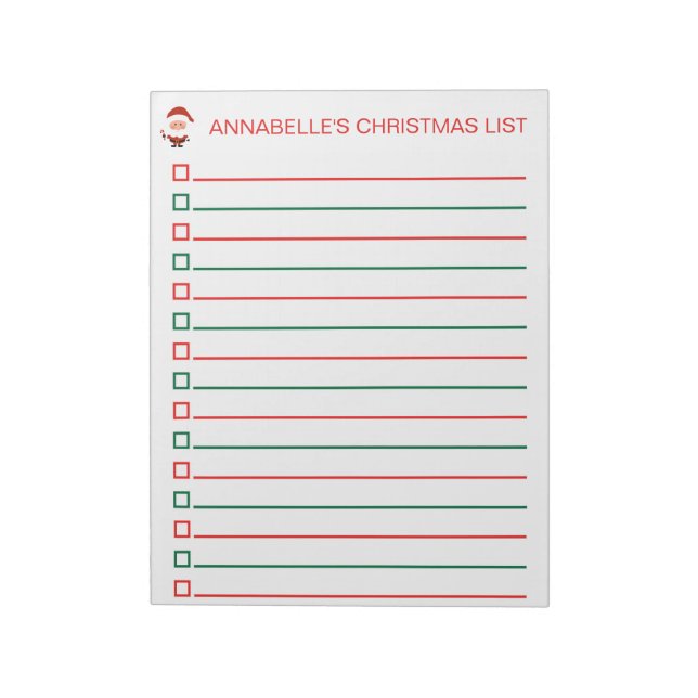 Jullistan Santa Red och Grönt Personalize Anteckningsblock (Roterad)