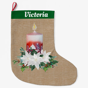 Julljus Arrangemang på Brown Linen Stor Julstrumpa
