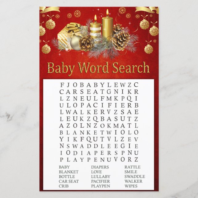 Julljus Baby Shower Ord Search Game (Framsida)