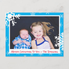 Julljus Blue Snöflingor Family Photo Card Vykort